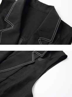 Brief Black Hollow-out Turn-down Collar Slim Vest
