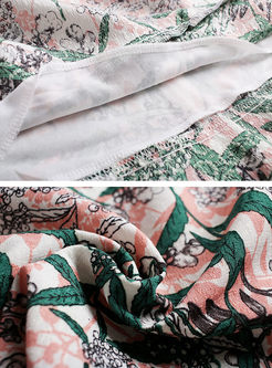 Floral Print Stitching Falbala Skirt