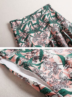 Floral Print Stitching Falbala Skirt
