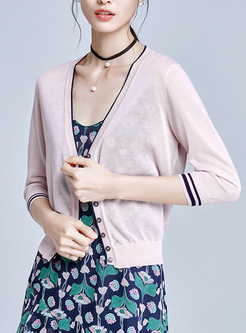 Sweet Pink V-neck Zip-up Sweater
