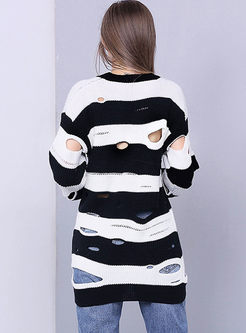 Stylish Striped Hole Loose Sweater