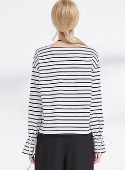 Brief Striped Lacing Long Sleeve T-shirt