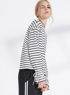 Brief Striped Lacing Long Sleeve T-shirt