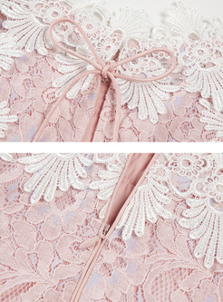 Pink Stereoscopic Flower Sleeveless A-line Dress