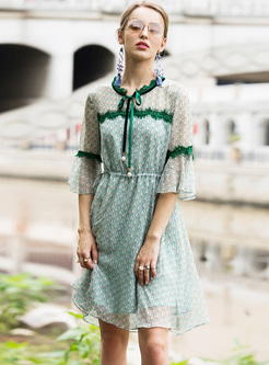 Green Elegant Lace Perspective Skater Dress