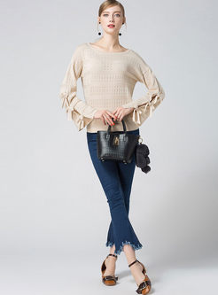Hollow Out Bowknot Long Sleeve Knitted Sweater