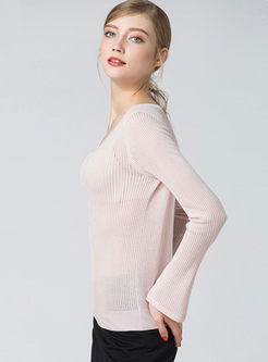 Hollow Out See Through Flare Sleeve Sweater