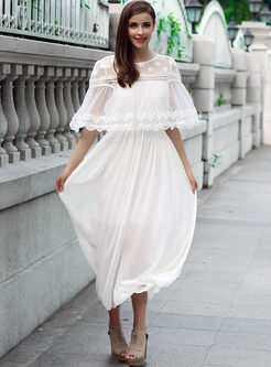 White Elegant Chiffon Hollow Out Maxi Dress