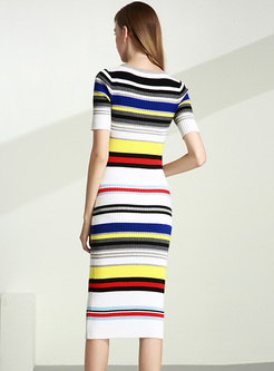 Elegant Color-blocked Slim Knitted Dress