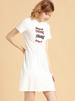 Long Casual Letter Print Slim T-shirt