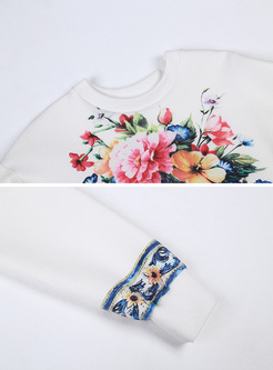 Casual Flower Print Pullover Sweatshirt