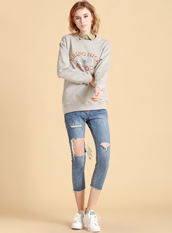 Casual Letter Pattern Sweatshirt With Shirt