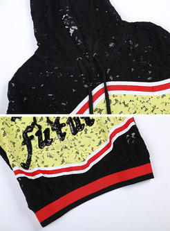 Casual Letter Embroidery Sequined Hoodies
