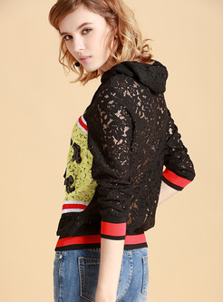 Casual Letter Embroidery Sequined Hoodies