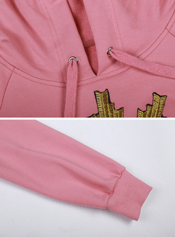 Sweet Hooded Embroidery Pink Hoodies