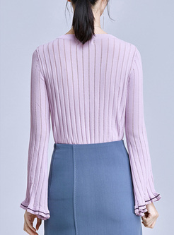 Purple Slim Flare Sleeve Sweater