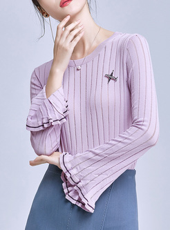 Purple Slim Flare Sleeve Sweater