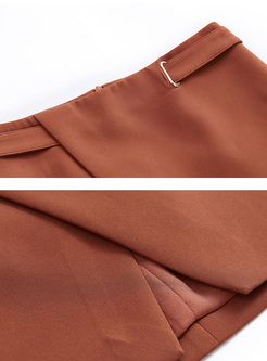 Brown Asymmetric Split Mini Skirt