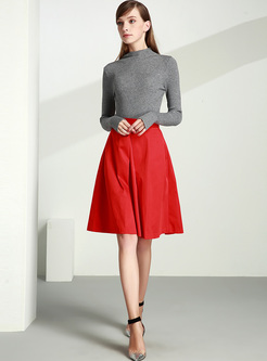 Red High Waist Big Hem Skirt
