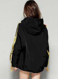 Casual Letter Print Tied Hooded Coat