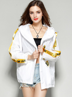 Casual Letter Print Tied Hooded Coat