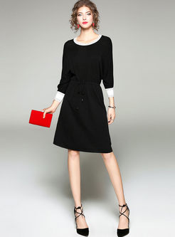 Hit Color Long Sleeve Knitted Dress