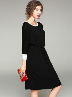 Hit Color Long Sleeve Knitted Dress