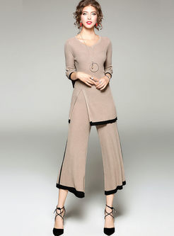 Three Quarters Sleeve High Slit Two-piece Outfits