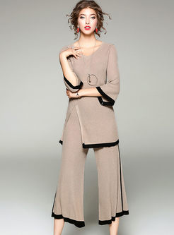 Three Quarters Sleeve High Slit Two-piece Outfits