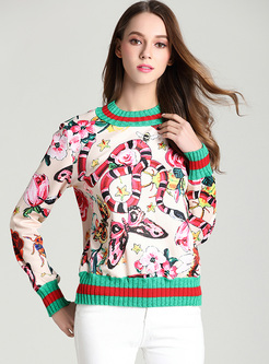 Casual Floral Print Straight Sweatshirt