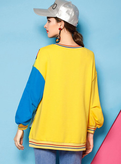 Cute Color-blocked Asymmetric Patch Sweatshirt