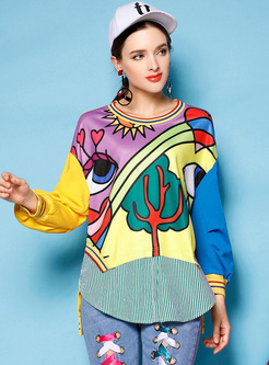 Cute Color-blocked Asymmetric Patch Sweatshirt