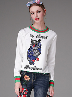 Brief Owl Embroidery Straight Sweater