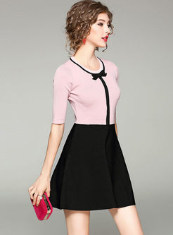 Brief Splicing Half Sleeve A-line Knitted Dress