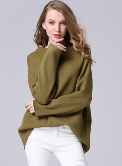 Green Bat Sleeve Asymmetric Sweater