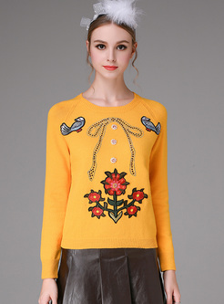 Elegant Embroidery Color-blocked Sweater