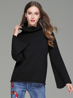 Black Flare Sleeve High Neck Sweater