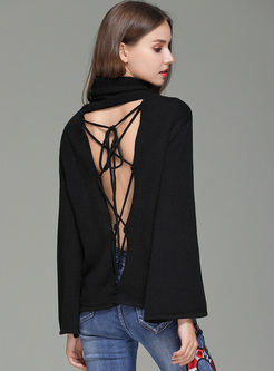 Black Flare Sleeve High Neck Sweater