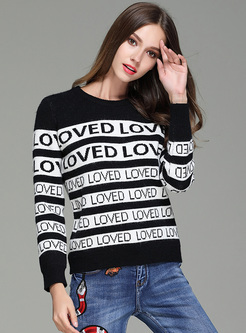 Chic Color-blocked Letter Pattern Sweater
