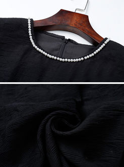 Black Pearl Decoration Sleeveless Skater Dress