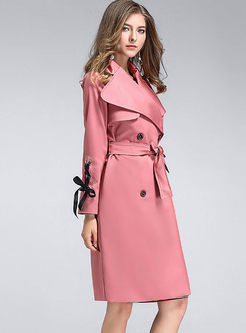 Street Double-breasted Turn Down Collar Belt Trench Coat