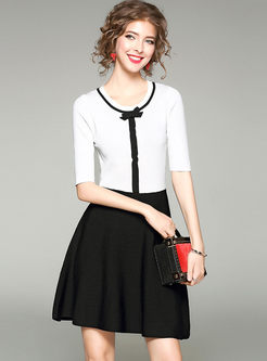 Brief Splicing Half Sleeve A-line Knitted Dress
