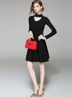 Black Stylish Long Sleeve Knitted Dress