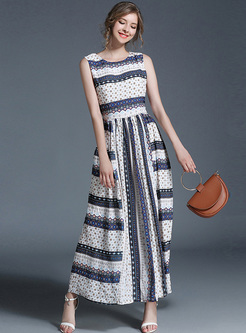 Elegant Print Sleeveless High Waist Maxi Dress