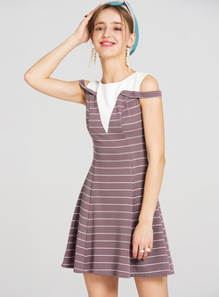 Street Striped Color-blocked A-line Dress