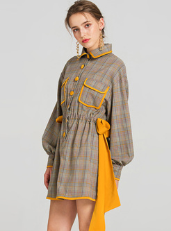 Vintage Color-blocked Lapel Mini A-line Dress