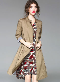 Brief Stand Collar Cotton Trench Coat