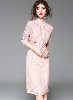 Pink Splicing Hollow Out Bodycon Dress