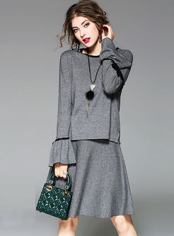 Brief Flare Sleeve Knitted Two-piece Outfits