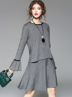 Brief Flare Sleeve Knitted Two-piece Outfits